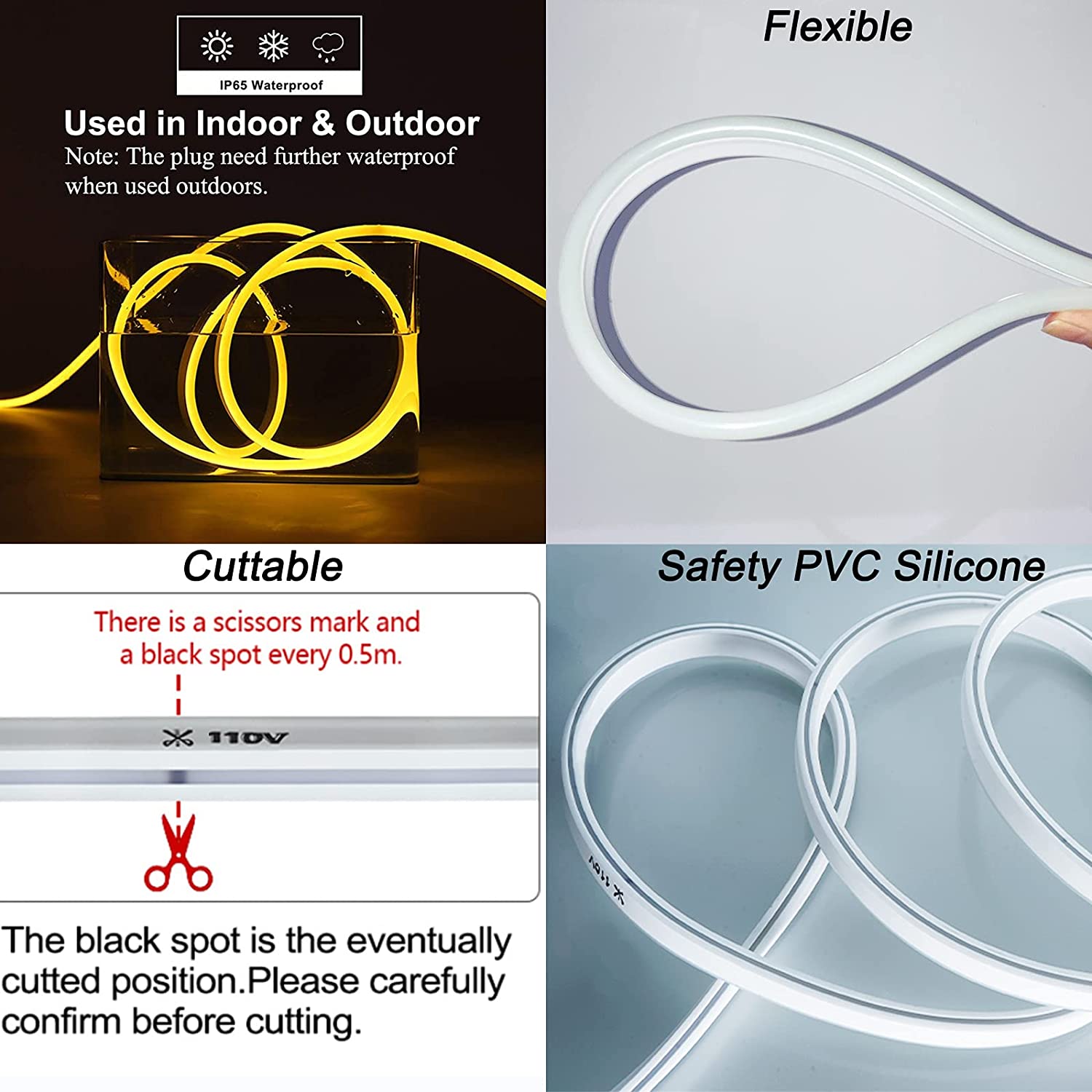 110V LED-neonkabelverlichting geel